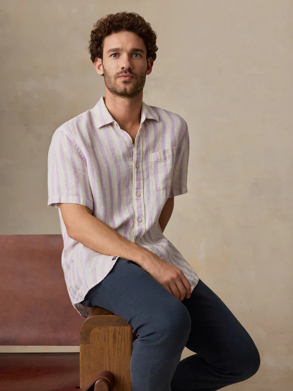 MIRKYN Short-Sleeve Palma Linen Shirt - Lilac Shell Stripe