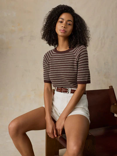 MIRKYN Linen Tee - Mocha Stripe
