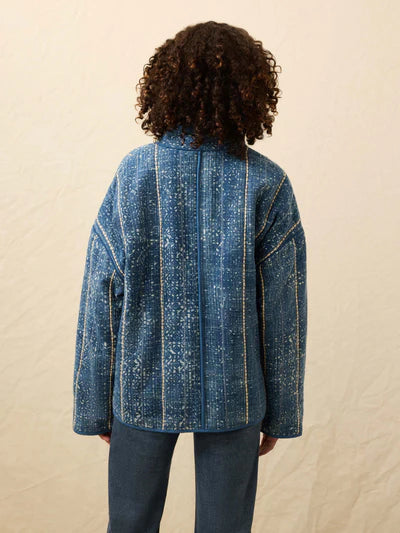 MIRKYN  Indigo Quilted Patchwork Jacket - Akola Blockprint