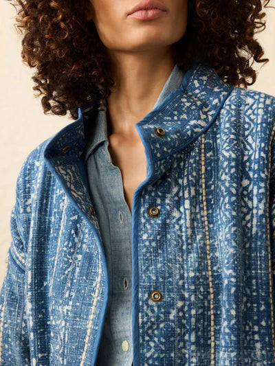 MIRKYN  Indigo Quilted Patchwork Jacket - Akola Blockprint