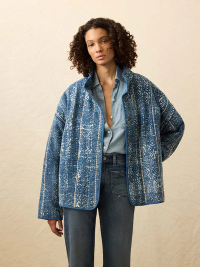 MIRKYN  Indigo Quilted Patchwork Jacket - Akola Blockprint