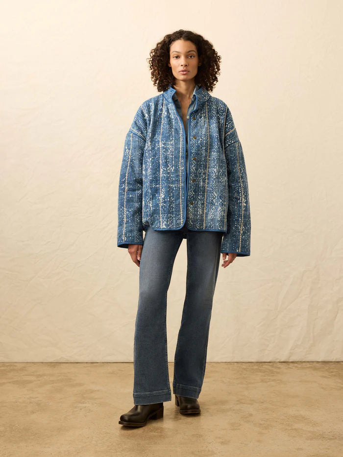 MIRKYN  Indigo Quilted Patchwork Jacket - Akola Blockprint