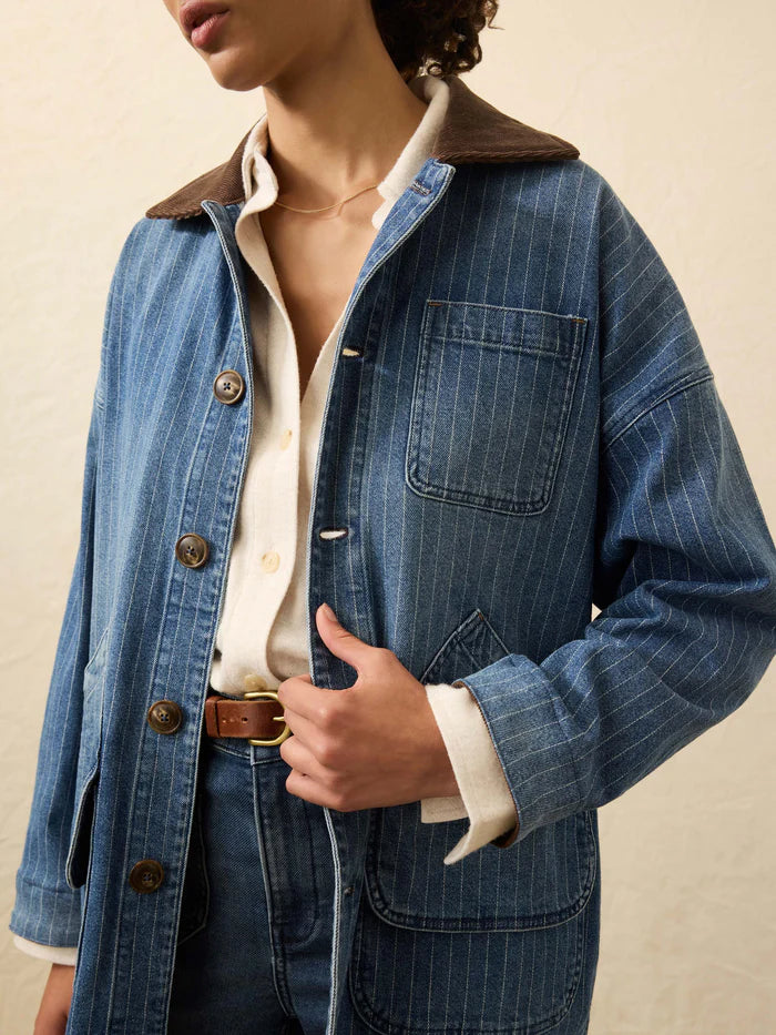 MIRKYN  Sunwashed Denim Barn Jacket - Dusk Stripe Wash