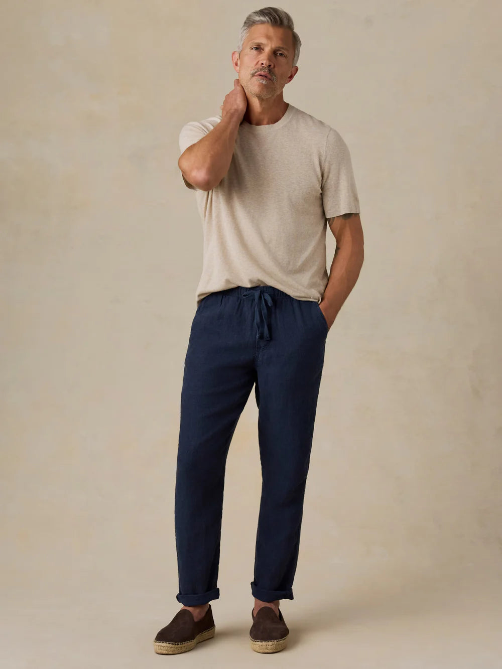 MIRKYN  Linen Drawstring Pant - Island Navy