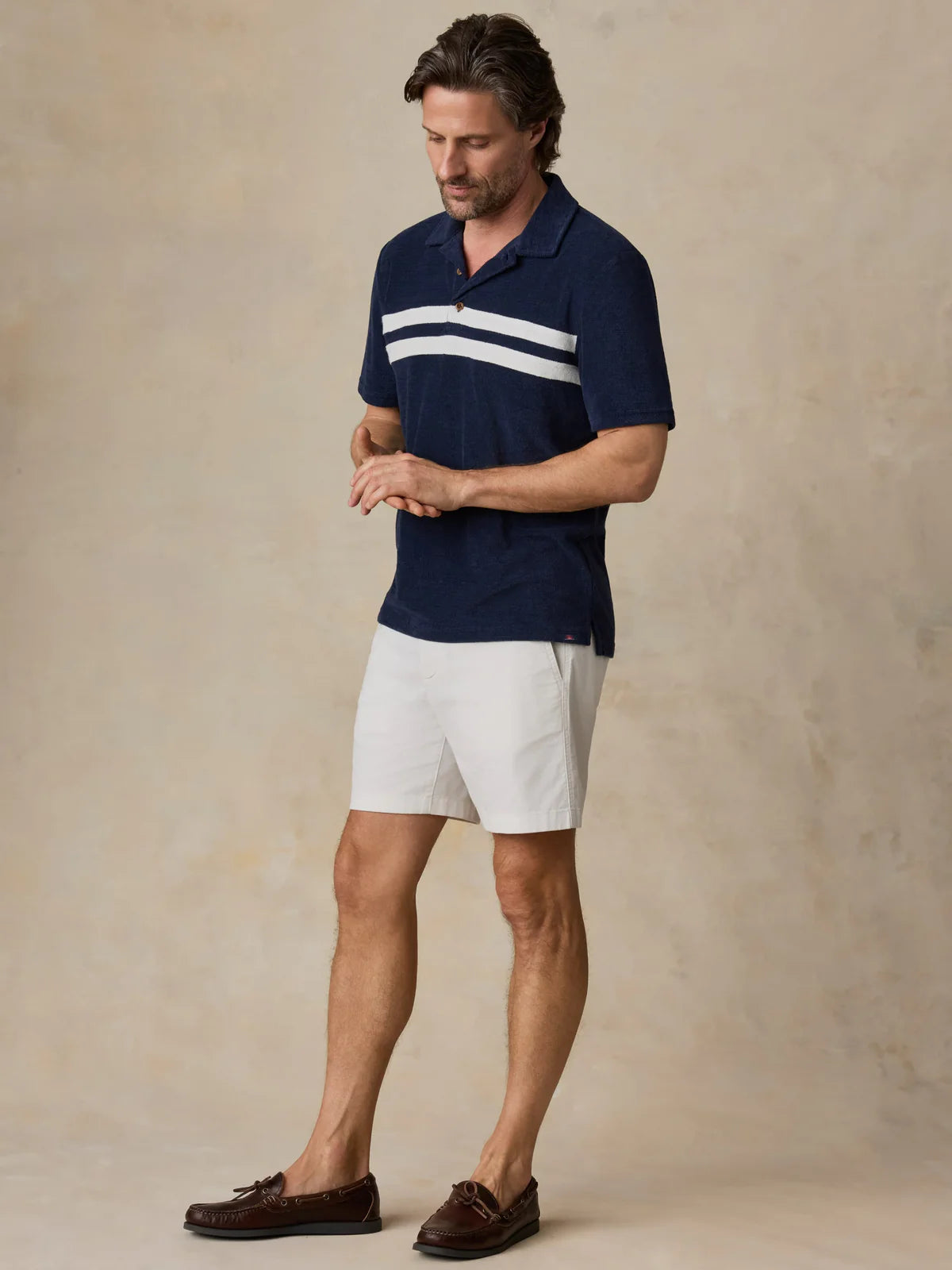 MIRKYN Towel Terry Surf Stripe Polo - Deep Navy