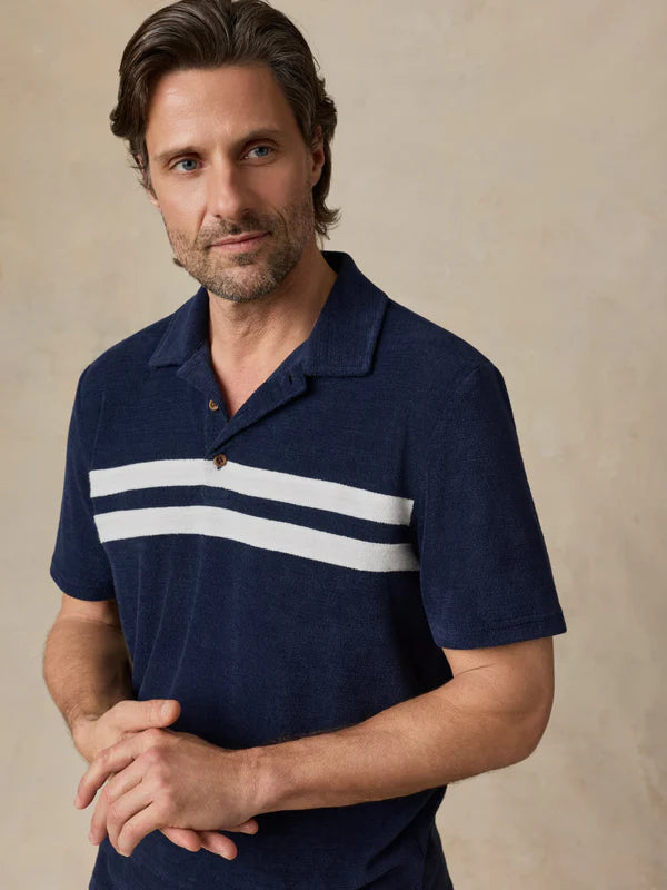 MIRKYN Towel Terry Surf Stripe Polo - Deep Navy