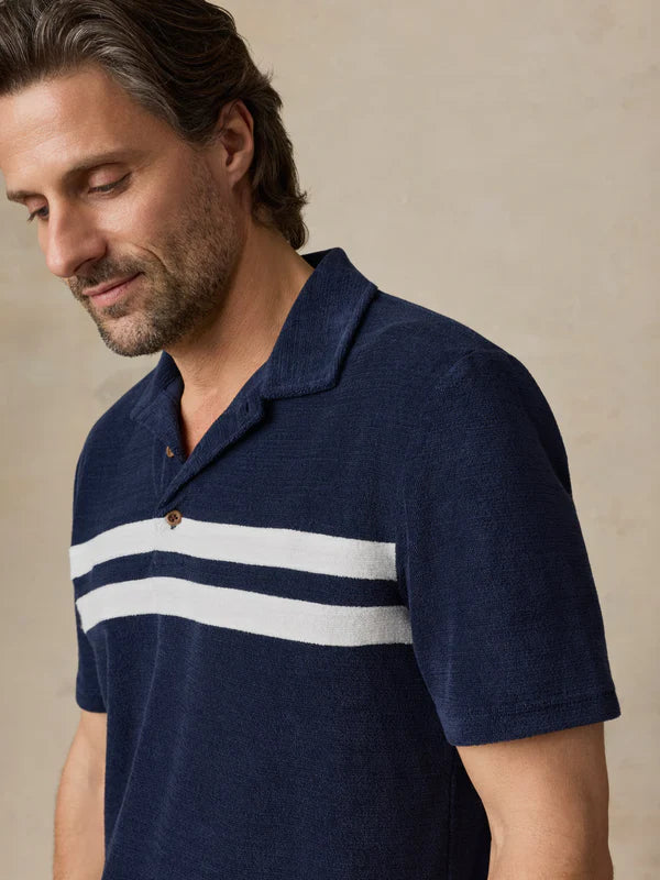 MIRKYN Towel Terry Surf Stripe Polo - Deep Navy