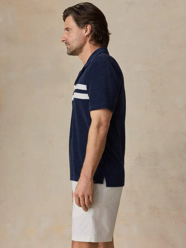 MIRKYN Towel Terry Surf Stripe Polo - Deep Navy