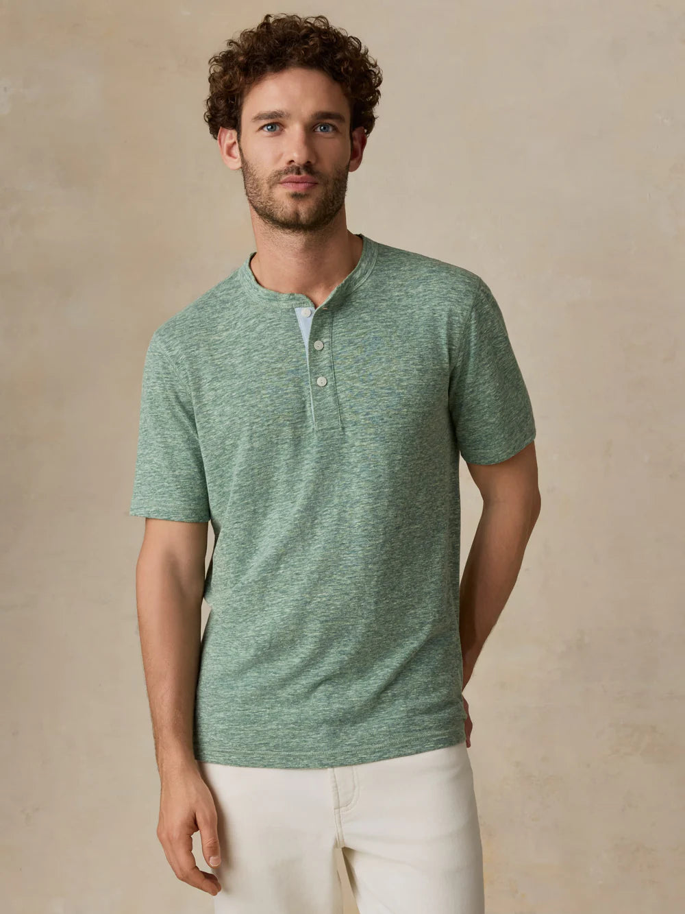 MIRKYN  Short-Sleeve Breeze Henley - Woodsy Green Heather