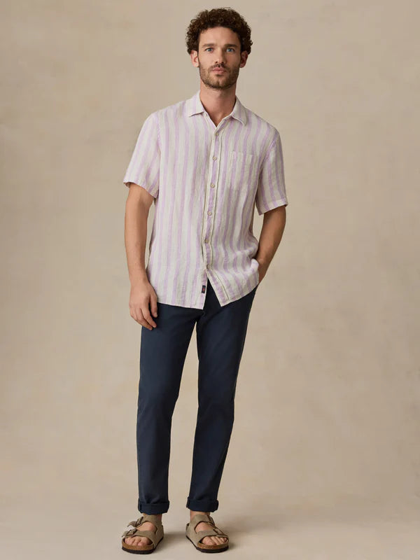 MIRKYN Short-Sleeve Palma Linen Shirt - Lilac Shell Stripe