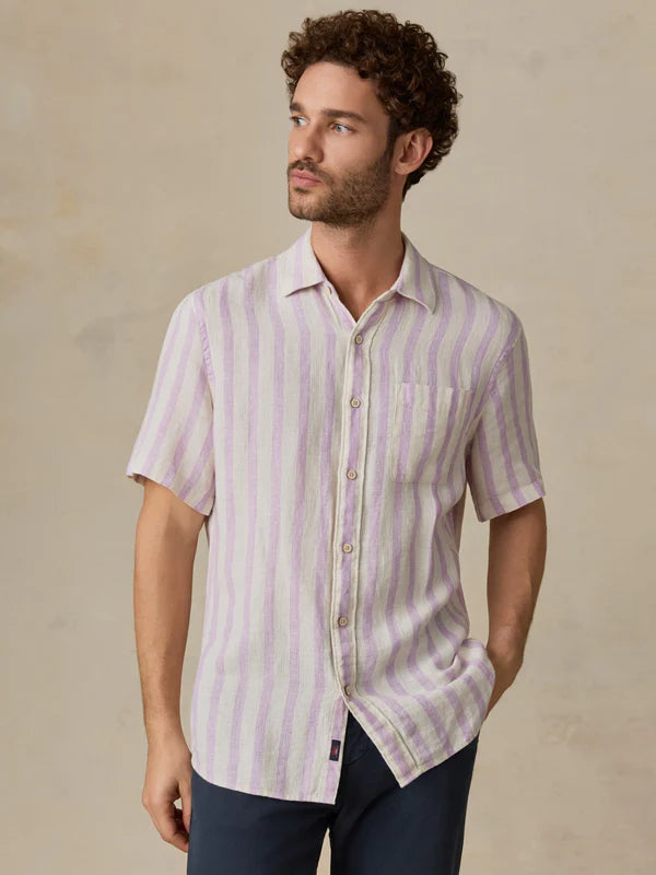 MIRKYN Short-Sleeve Palma Linen Shirt - Lilac Shell Stripe