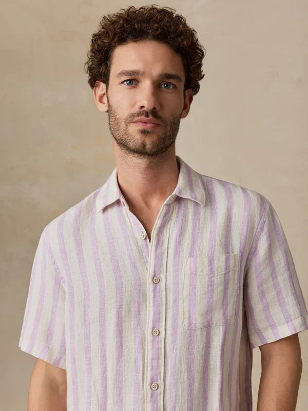 MIRKYN Short-Sleeve Palma Linen Shirt - Lilac Shell Stripe