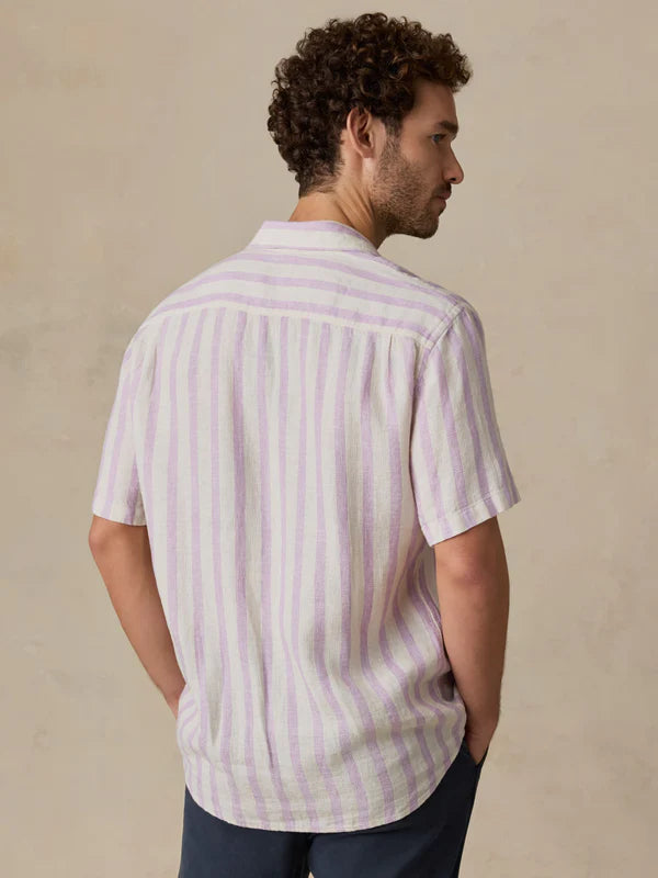 MIRKYN Short-Sleeve Palma Linen Shirt - Lilac Shell Stripe
