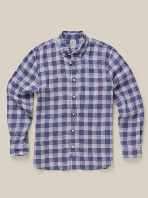 MIRKYN Sunwashed Linen Shirt - Coastal Lake Plaid