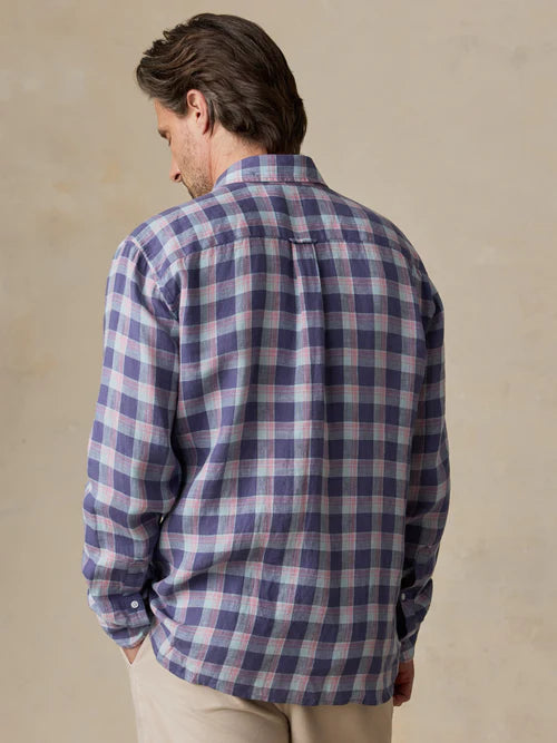 MIRKYN Sunwashed Linen Shirt - Coastal Lake Plaid