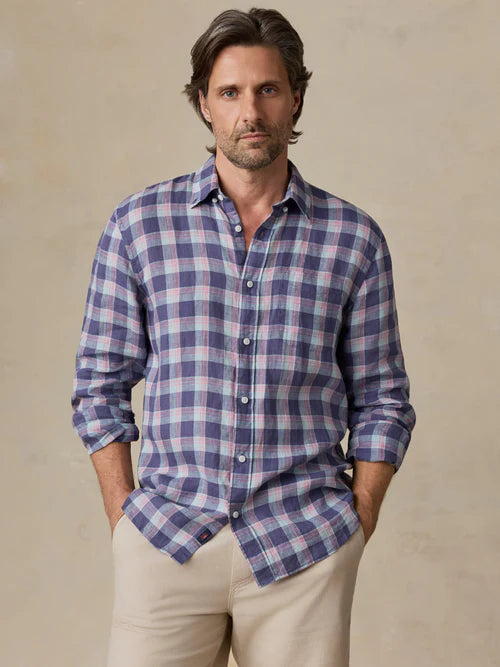 MIRKYN Sunwashed Linen Shirt - Coastal Lake Plaid