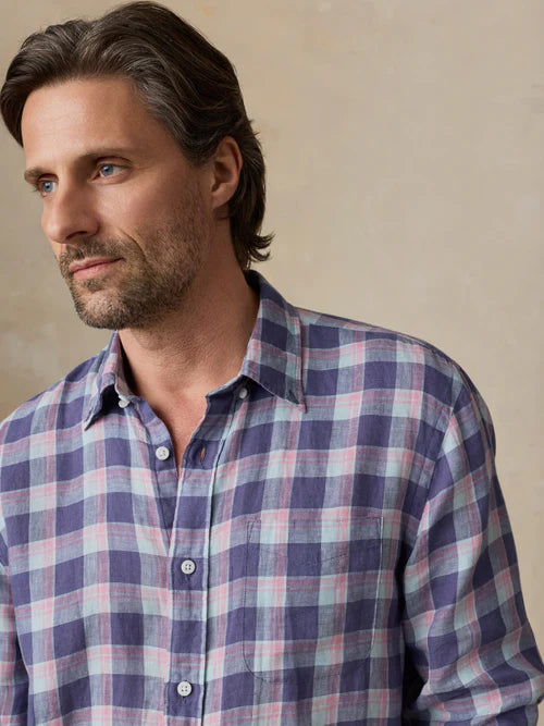 MIRKYN Sunwashed Linen Shirt - Coastal Lake Plaid