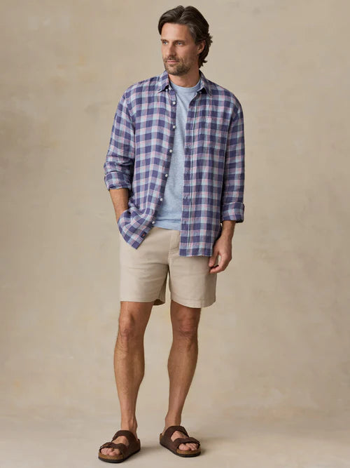 MIRKYN Sunwashed Linen Shirt - Coastal Lake Plaid