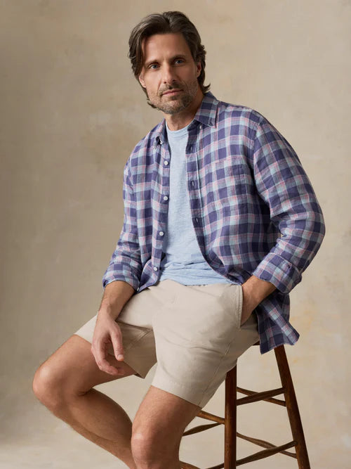 MIRKYN Sunwashed Linen Shirt - Coastal Lake Plaid