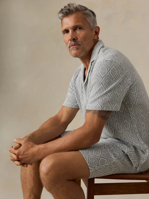 MIRKYN  Short-Sleeve Oasis Camp Shirt - Blue Island Medallion