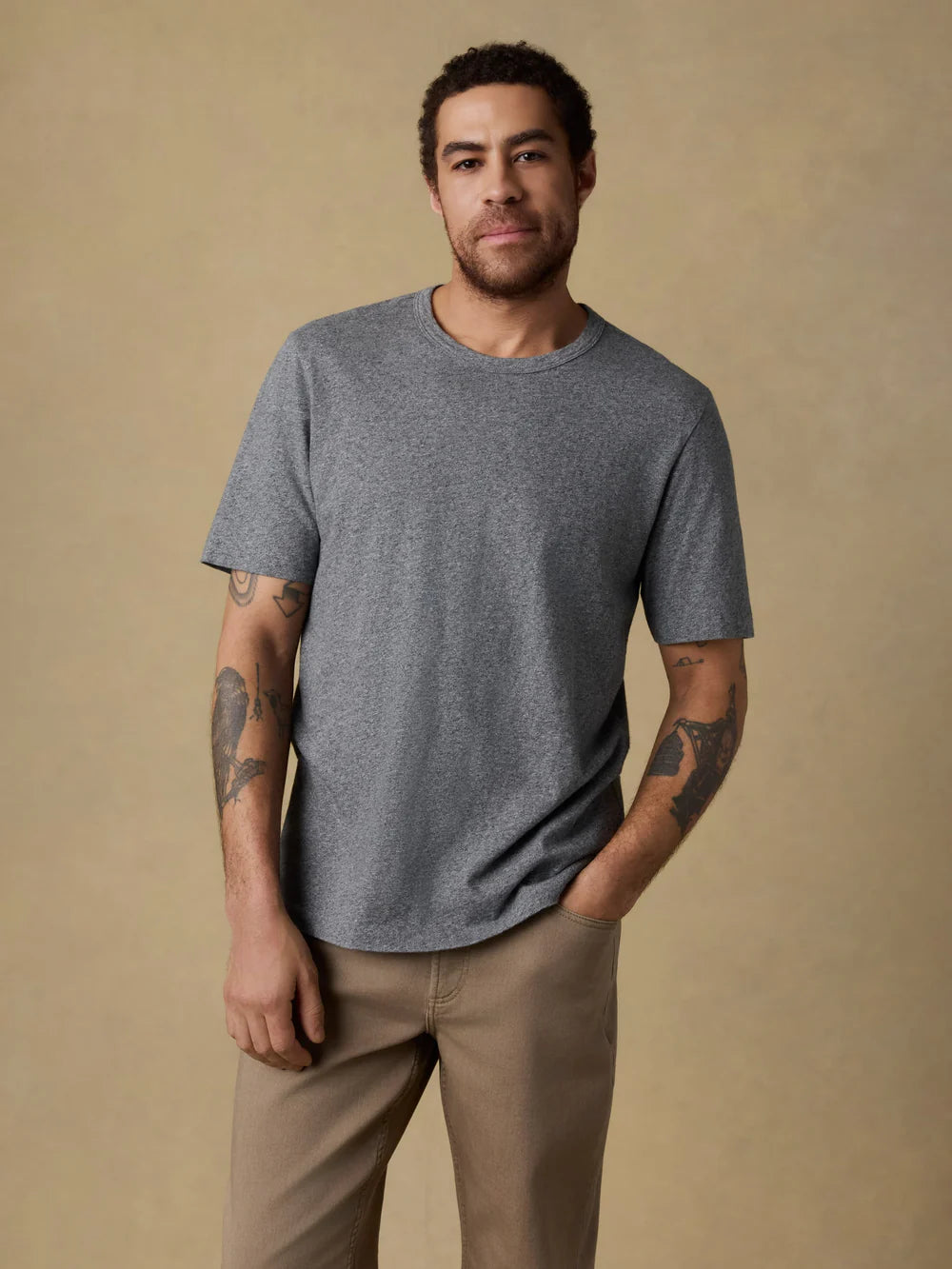 MIRKYN  Sunwashed Regenerative Tee - Pebble Grey Heather