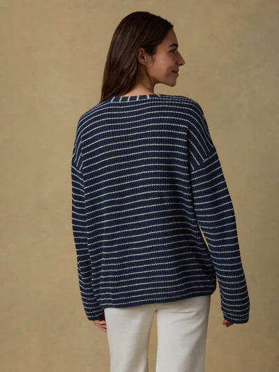MIRKYN  Linen Deep V-Neck Sweater - Navy Stripe