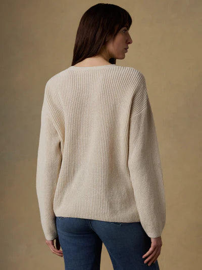 MIRKYN  Linen Deep V-Neck Sweater - Summer Sand