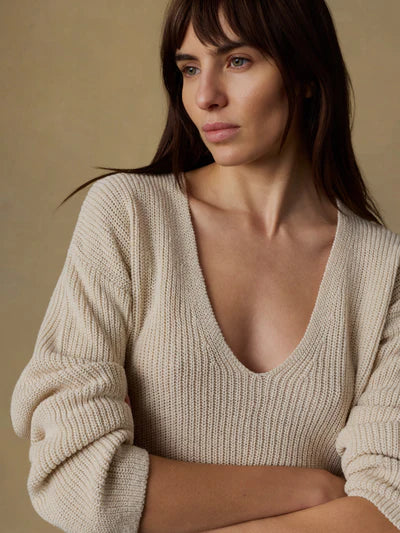 MIRKYN  Linen Deep V-Neck Sweater - Summer Sand