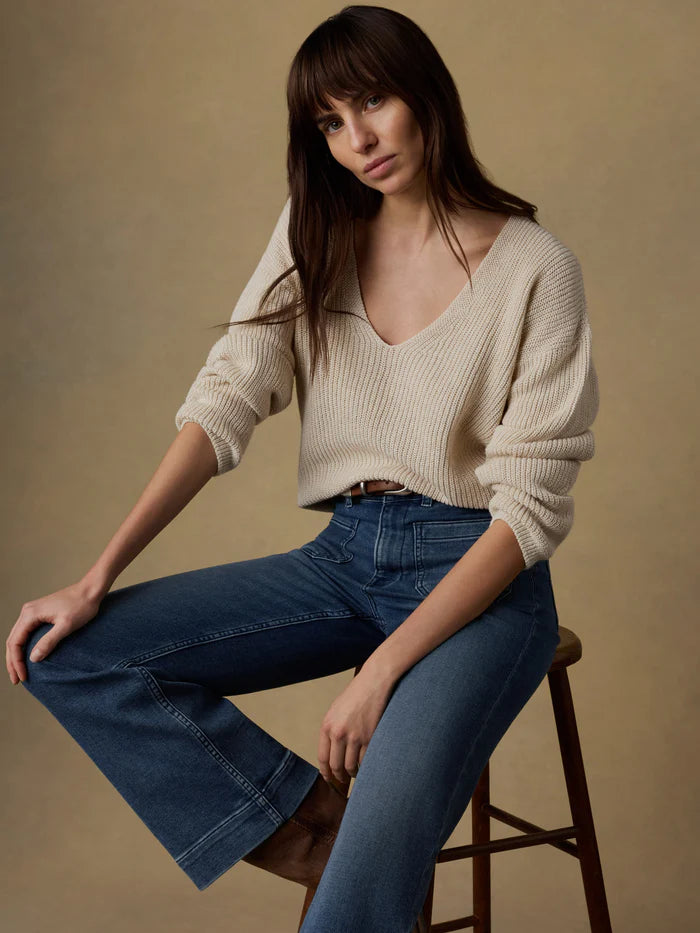 MIRKYN  Linen Deep V-Neck Sweater - Summer Sand