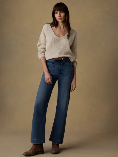 MIRKYN  Linen Deep V-Neck Sweater - Summer Sand