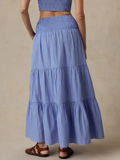 MIRKYN  Coastal Poplin Maxi Skirt - Deepwater Stripe