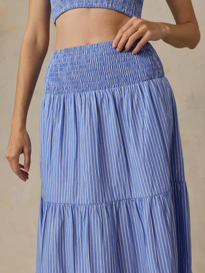 MIRKYN  Coastal Poplin Maxi Skirt - Deepwater Stripe
