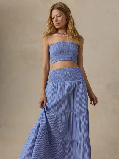 MIRKYN  Coastal Poplin Maxi Skirt - Deepwater Stripe