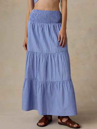 MIRKYN  Coastal Poplin Maxi Skirt - Deepwater Stripe