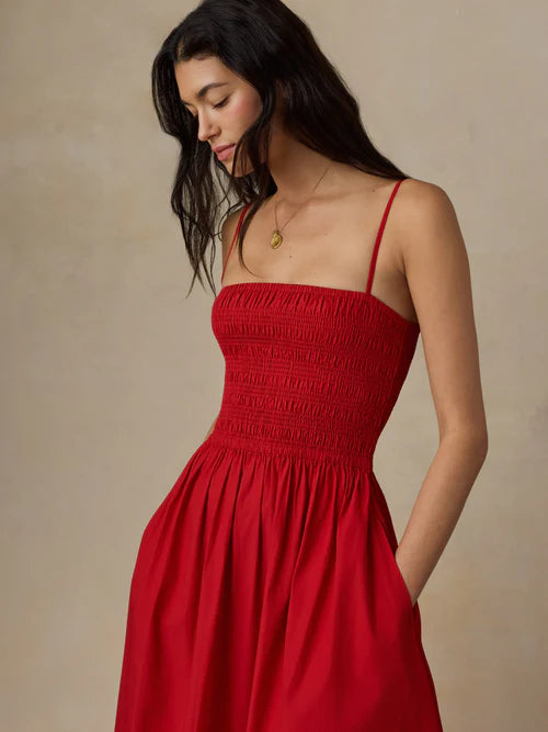 MIRKYN  Coastal Poplin Lucia Dress - Tango Red
