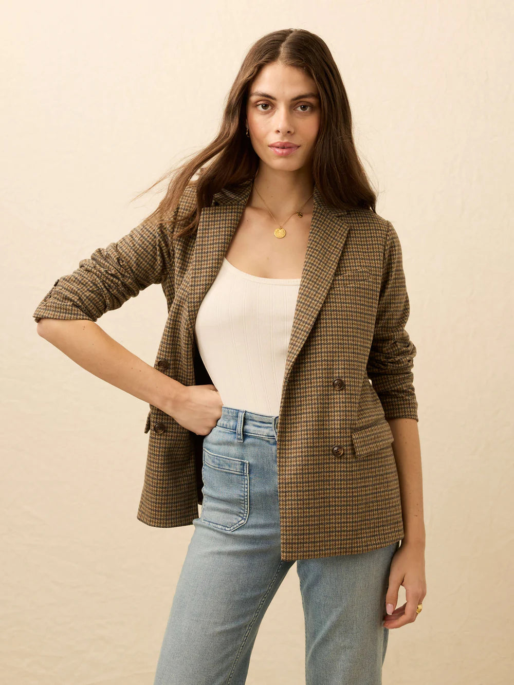 MIRKYN  Inlet Knit Double Breasted Blazer - Rockhill Houndstooth