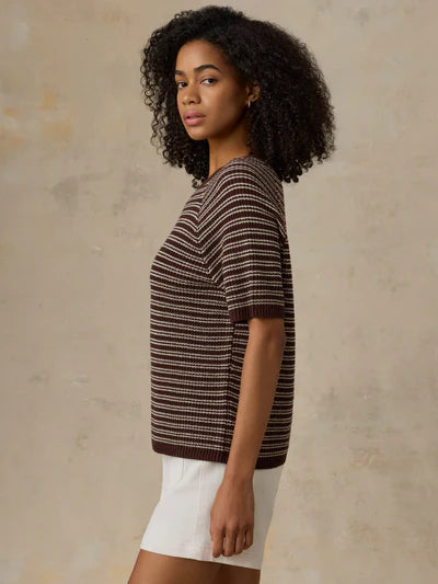MIRKYN  Linen Tee - Mocha Stripe