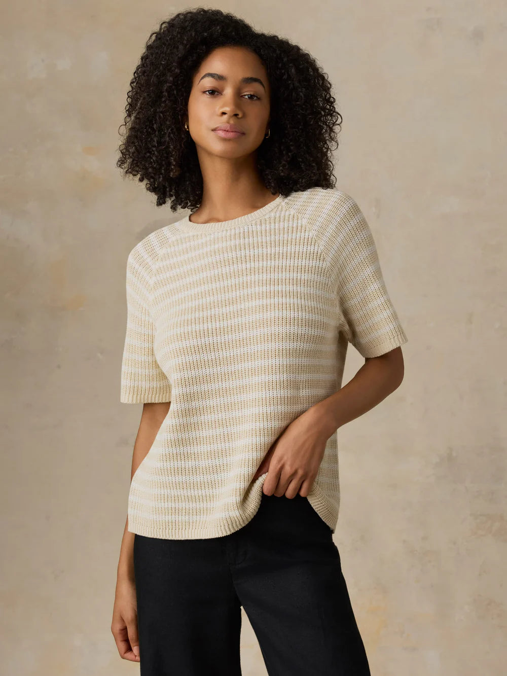 MIRKYN  Linen Tee - Sand Lines