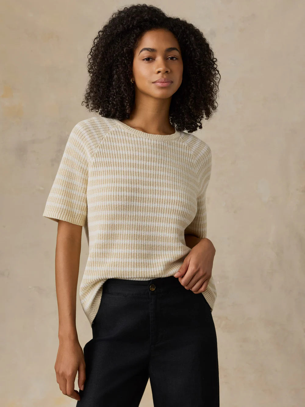 MIRKYN  Linen Tee - Sand Lines