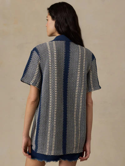MIRKYN  Seacoast Crochet Relaxed Camp Shirt - Sailor Stitch