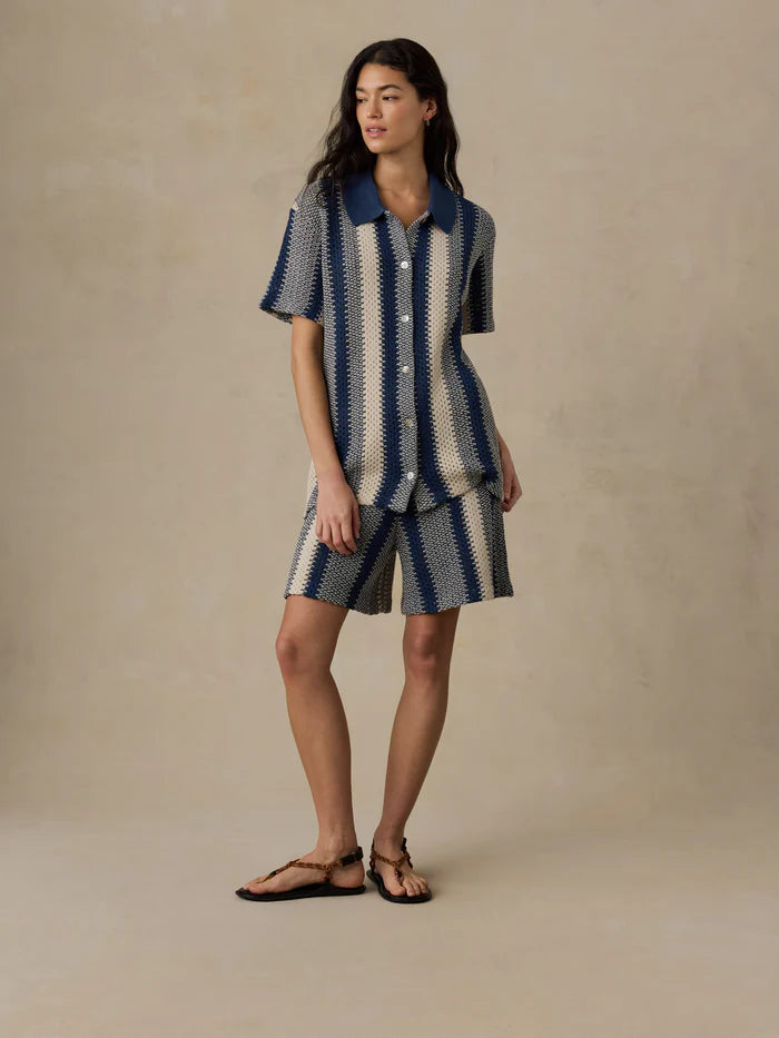 MIRKYN  Seacoast Crochet Relaxed Camp Shirt - Sailor Stitch